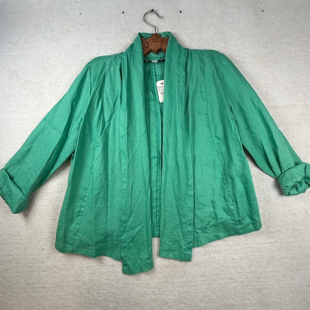 Saks Fifth Avenue Threads Apple Green Linen Open Front Cardigan Jacket XL NWT